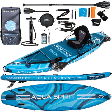 Aqua Spirit Barracuda SUP gonfiabile Stand Up Paddle Board 2025, 10'6x81,3 x 15,2 cm, Kit completo di conversione kayak con pagaia, zaino, pompa e altri accessori, Principianti e esperti Adulti